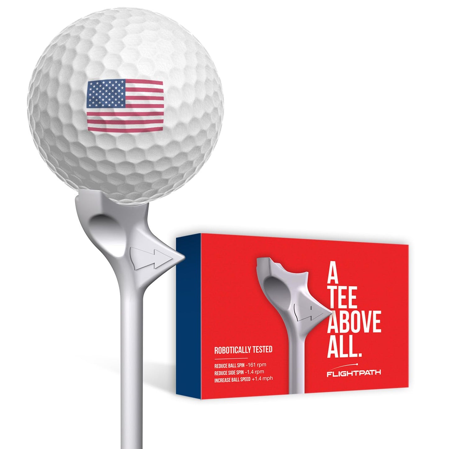 Flightpath Diamond Golf Tees – Patented Design to Reduce Spin for Long, Straight Drives – Low-Friction 3.25” Long Tees, Robotically Tested for Ball Spin – USGA Approved Performance – 8 Pack
