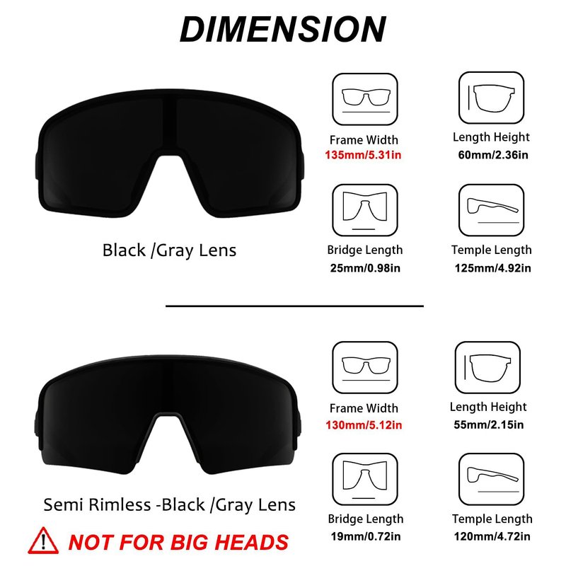 MAXJULI Polarized Sunglasses for Men Women,Windproof Outdoor Sports Cycling UV400 Protection Semi-Rimless Sun Glasses (Black/Super Dark Lens)