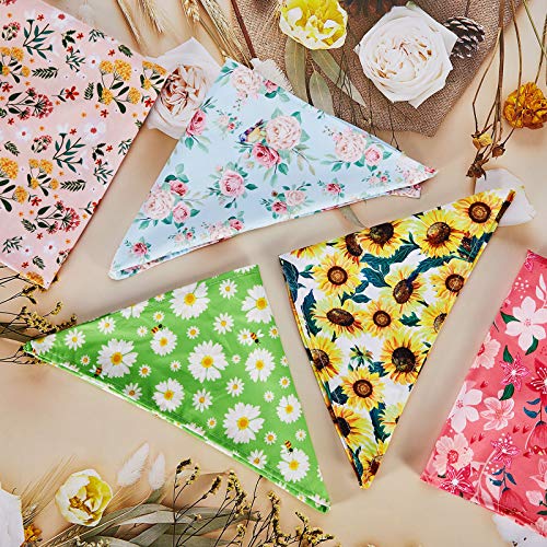 Weewooday 8 Pcs Dog Bandanas for Girls — Floral Sunflower Daisy Prints, Reversible 17x17in, Includes Cute Pattern Variation