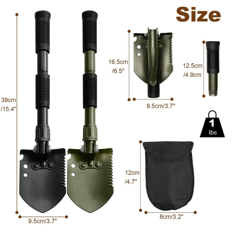 Folding Camping Shovel, Carbon Steel Multi-Tool Survival Shovel for Outdoor, Emergency, Hiking, Car Off-Road (2-Pack)