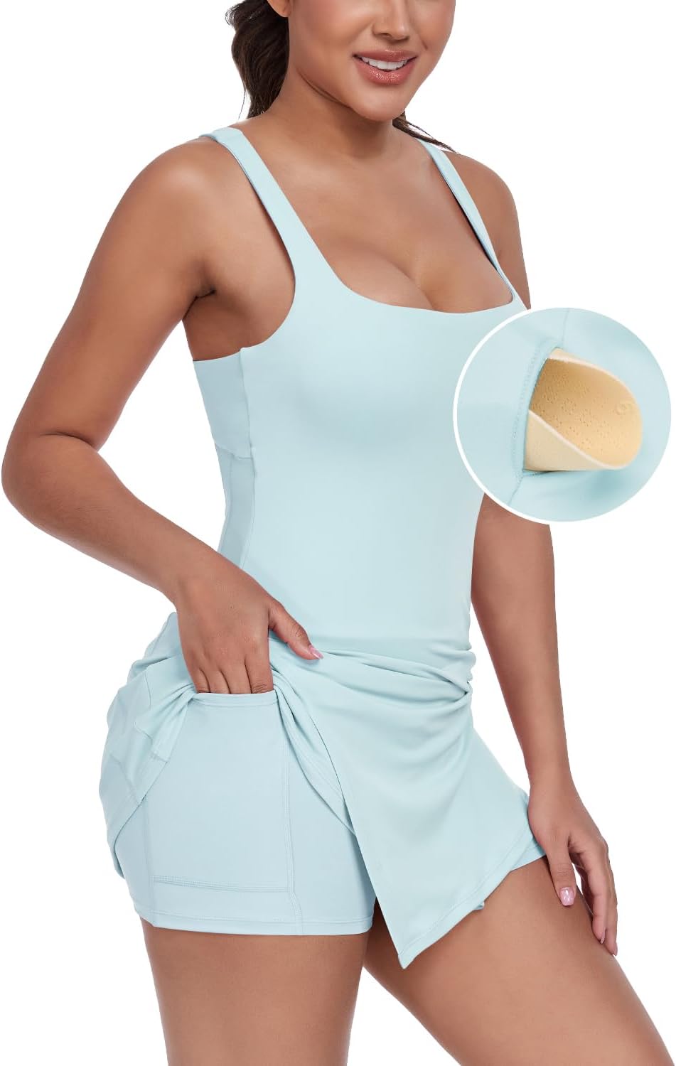 Skiennix Women's Tennis Dress - Built-In Shorts & Bra | Athletic Mini Dress in Square Neck Design