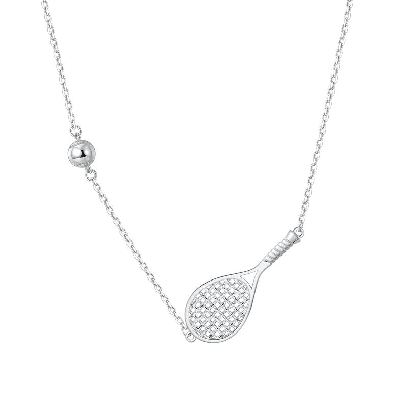 PickleBelle Lovematch Tennis Racket and Ball Necklace - Rhodium Plated Over 925 Sterling Silver | Gift for Her, Present For Birthday, Valentine's day, Wedding Anniversary and Christmas Gifts for Tennis Lovers