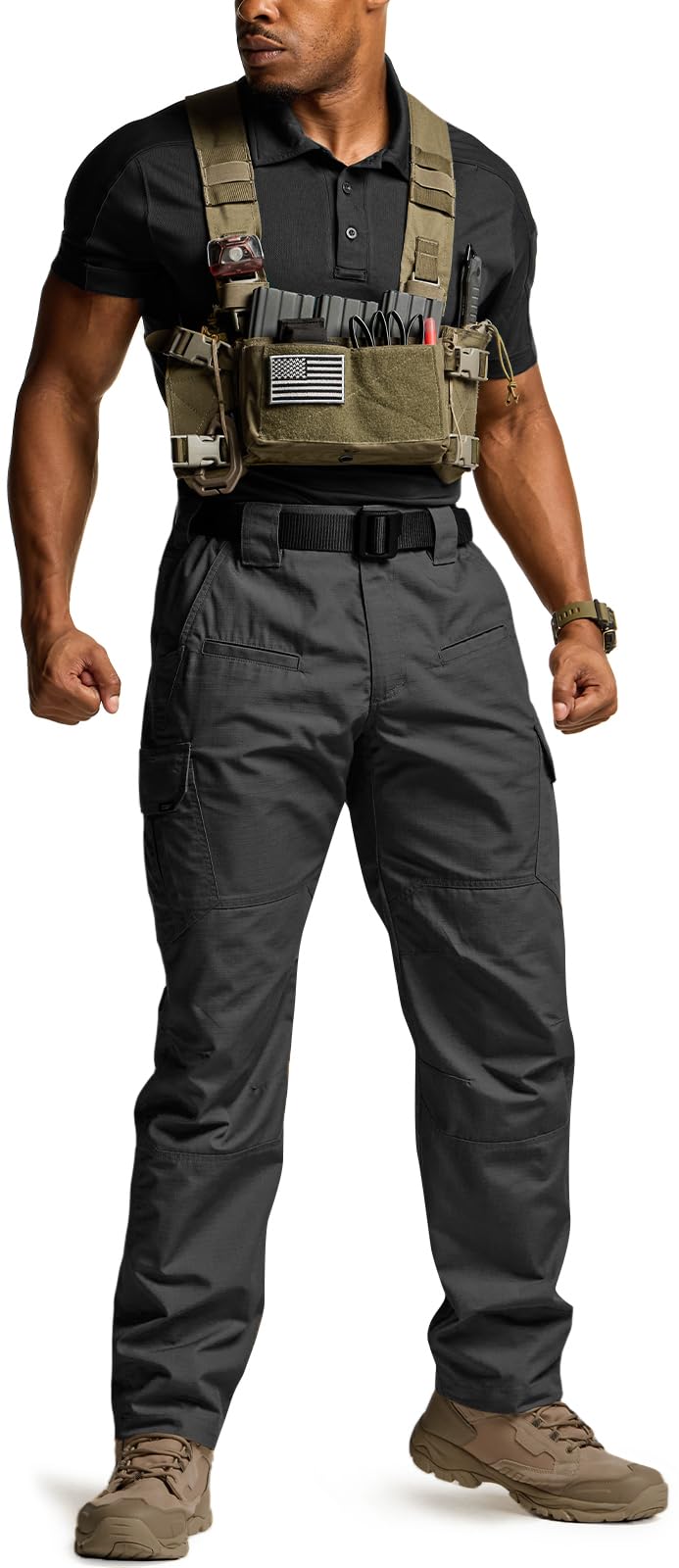 CQR Men's Tactical Pants, Water Resistant Ripstop Cargo Pants, Lightweight EDC Work Hiking Pants, Outdoor Apparel, Raider Black, 34W x 34L