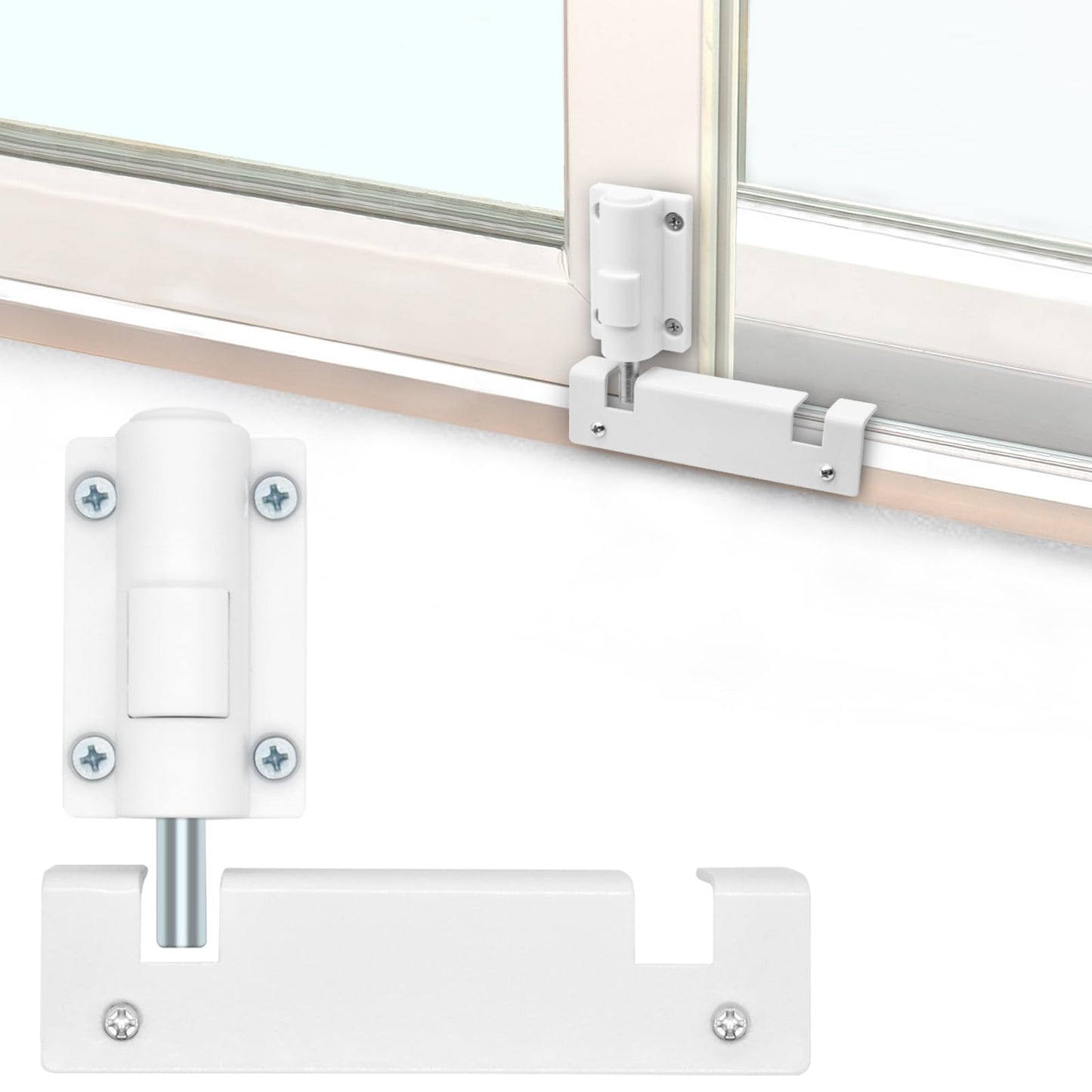 TPard Patio Sliding Glass Door Security Lock/Bolt, Rail-Childproof Safety Window Locks for Any Slide Doors and Windows, Install on The Top Bottom Foot Kick Lock White 1PC