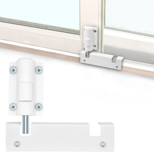 TPard Patio Sliding Glass Door Security Lock/Bolt, Rail-Childproof Safety Window Locks for Any Slide Doors and Windows, Install on The Top Bottom Foot Kick Lock White 1PC