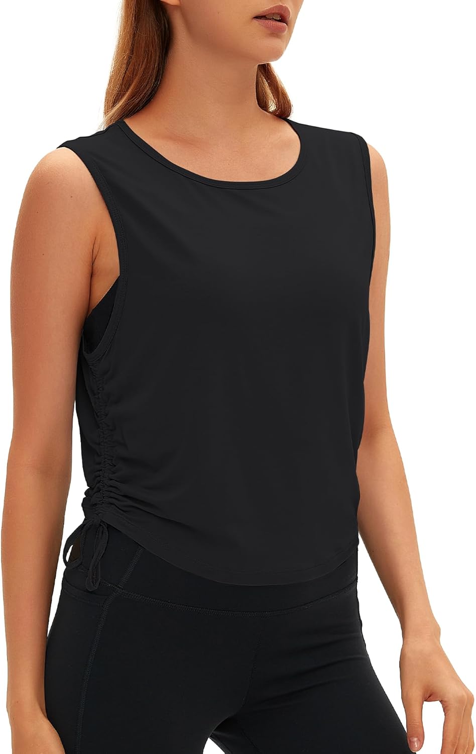 Skiennix Women’s Open Back Sleeveless Workout Top - Casual Athletic Tank with Ruched Sides | Lightweight & Comfortable