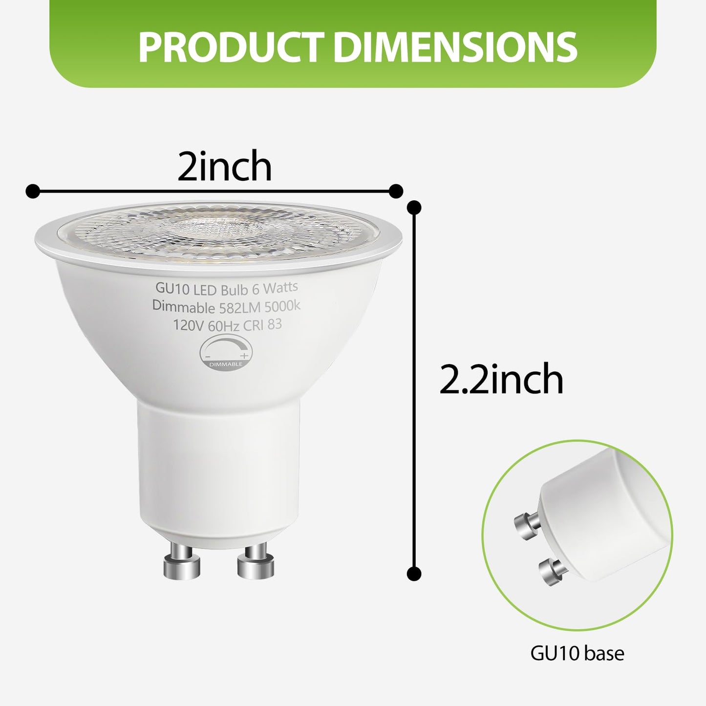 SETEN 6 Pack GU10 LED Bulbs, 6W (50W Halogen Equivalent) Dimmable 5000K Daylight, 580LM, for Track Lighting, Recessed Can Lights, Kitchen & Display Lighting