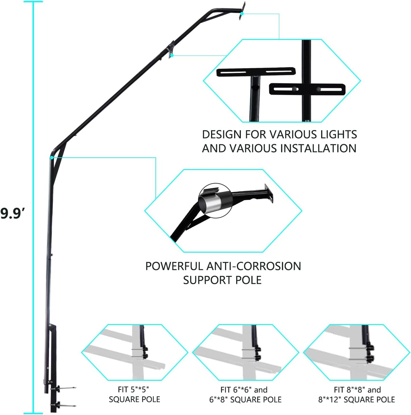 Skiennix Basketball Hoop Light Bracket - Fits 5x5 to 8x12 Inch Poles | Durable & Easy to Install