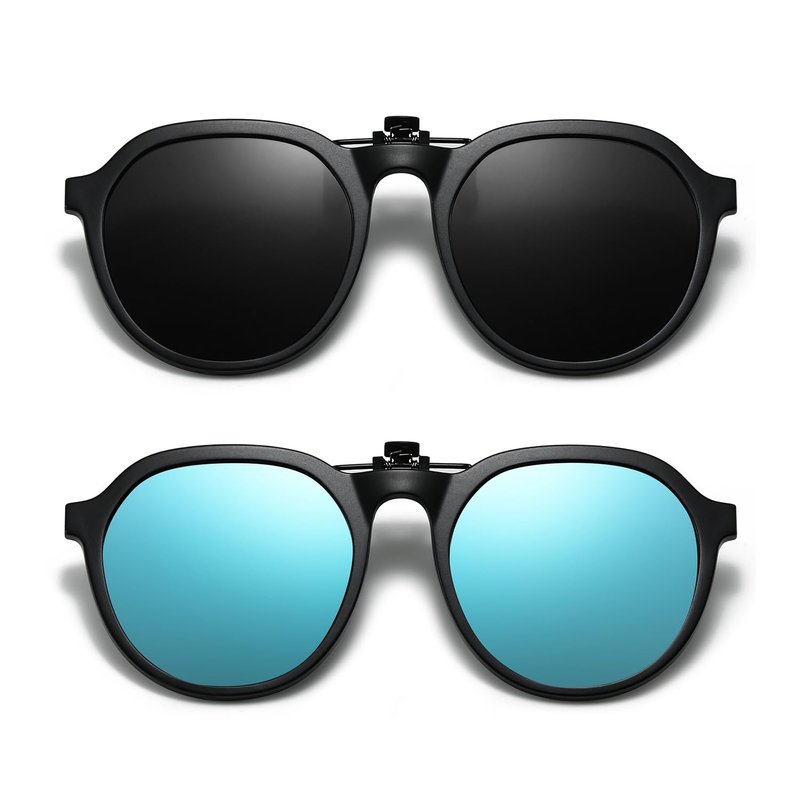 Trysee 2Pack Clip on Sunglasses Over Prescription Glasses for Boys Girls Polarized Flip Up TS-CO-8801