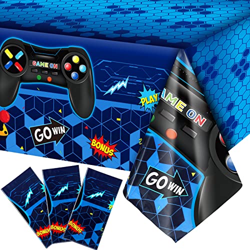 Tatuo 3 Pcs Plastic Video Game Table Cover for Kids Birthday,Blue