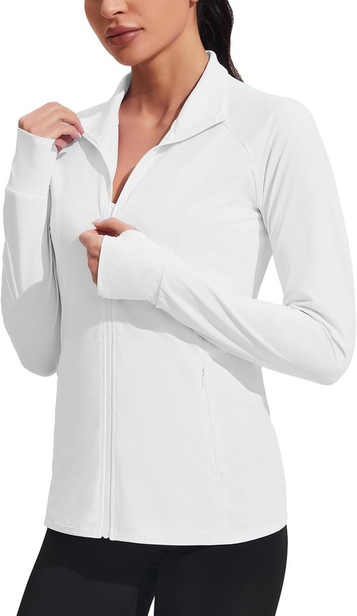 COOrun Women's Lightweight UPF 50+ Sun Protection Golf Jacket - Full Zip, Long Sleeve, Pockets