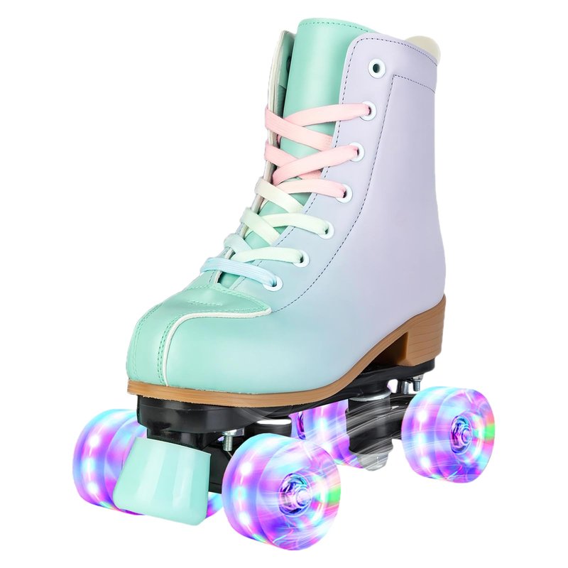 Gets Roller Skates for Girls and Women, Purple and Green PU Leather Light Up Women's Roller Derby Skates, Cute Adjustable Four-Wheel Beginner Outdoor Roller Skates for Youth (40)