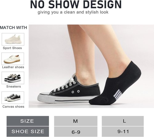 FAYBOX No Show Socks - Women's Cushioned Invisible Footies for Running | 6 Pairs, Low Cut Ankle Design
