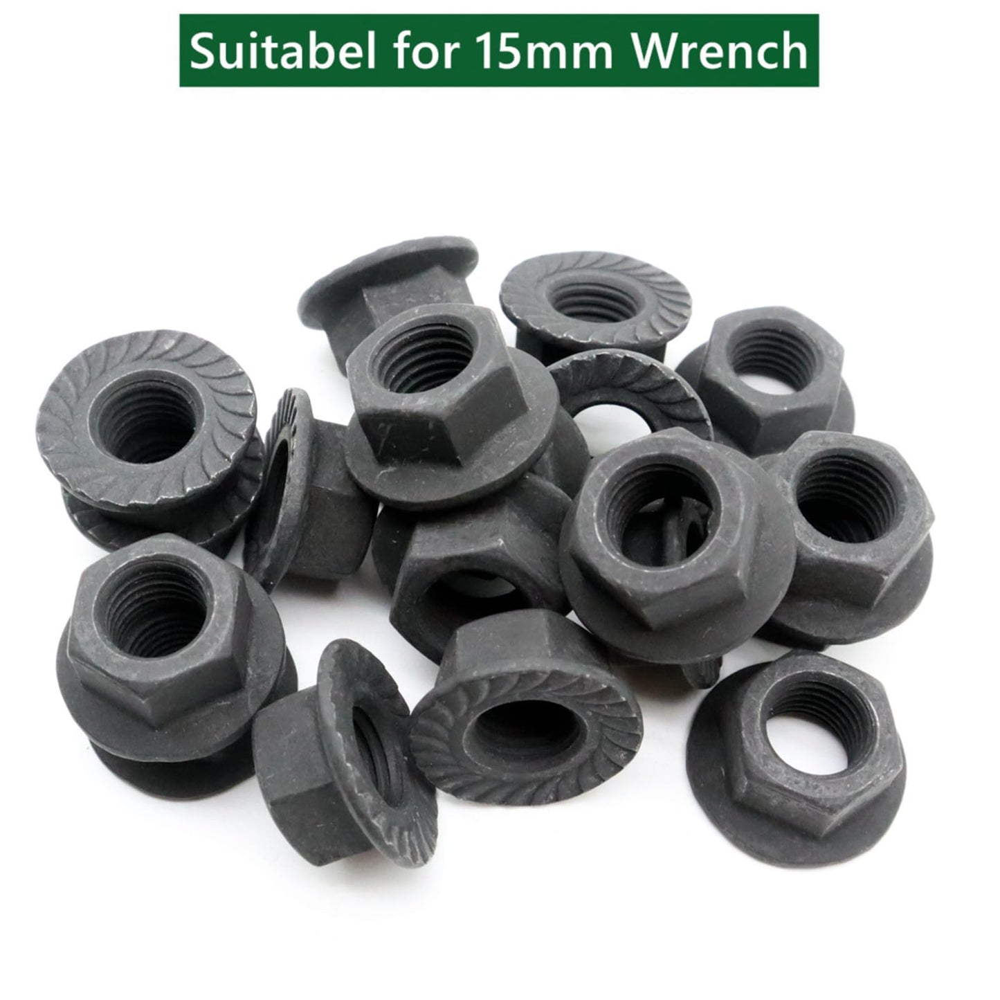 QYIMLI 20Pcs M10 x 1.25mm Flange Nut, Carbon Steel Thread Hardware Nuts Serrated Flange Lock Nuts Metric Hex Flange Nuts Bright Finish (Black)
