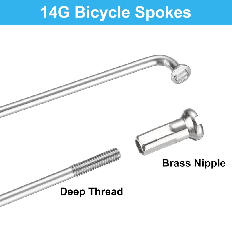 PATIKIL 14G Bicycle Spokes 257 Mm/10.12 Inch, 36 Pcs Stainless Steel J Bend 2mm Mountain Bike Spokes with Brass Nipples for City Road Bike Electric Bike MTB Wheel Spokes, Silver