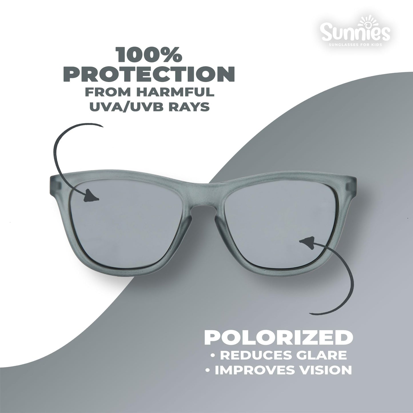Sunnies Shades Kids Sunglasses, Toddler Sunglasses - Polarized UVA and UVB Protection, Anti-Slip Frame for kids. (SunniesGray, 4-10 Years Old)