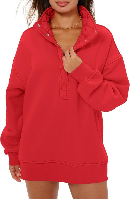 Gacaky Women's Oversized Sweatshirt - Casual Button Henley Neck Long Sleeve Pullover | Fleece Fall Fashion