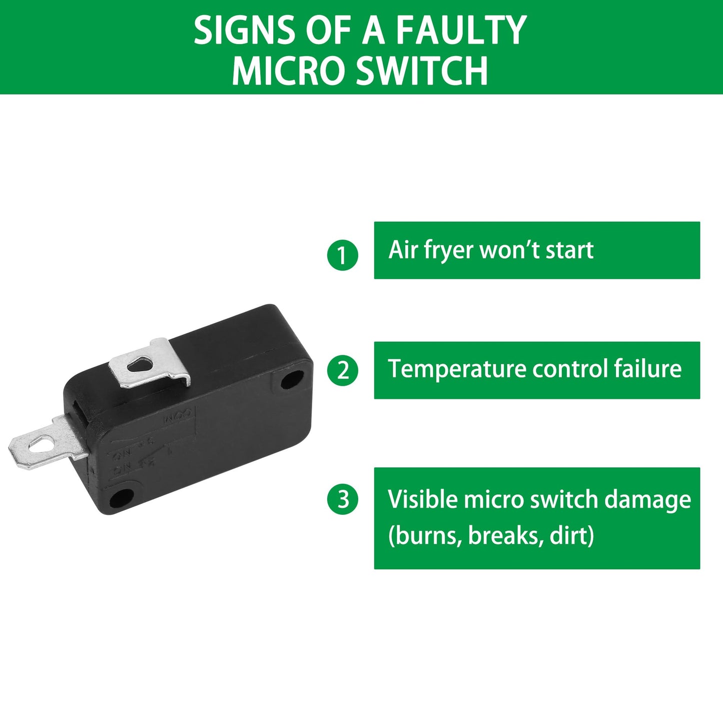 4-Pack KW7-0 Micro Switch, Replacement for Air Fryer XL, Power XL, Vortex, Microswitches for Microwave Oven & Induction Cooker - Normally Open, 16A 125V/250V, 2Pins 1NO 1NC