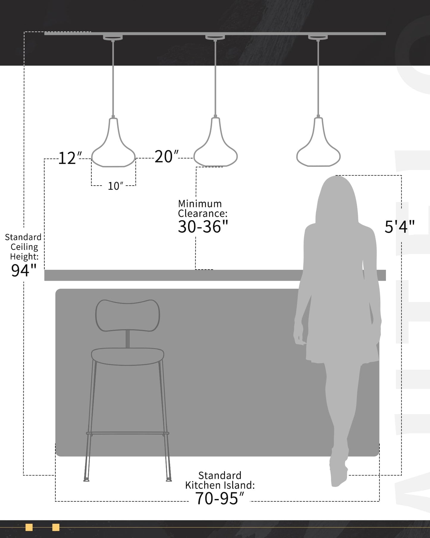 AUTELO Glass Kitchen Pendant Lights Pendant Light Fixture with Hammered Glass Hanging Light for Kitchen Island Living Room Dinning Room H9164