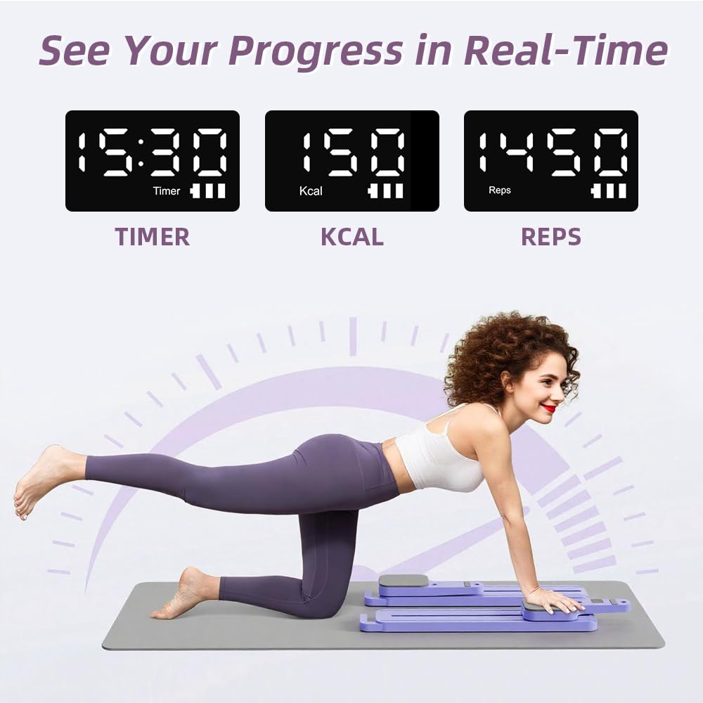 Pilates Reformer Board for Home Workout, Multifunctional Push Up Board Pilates Slider, 6-in-1 Pilates Equipment Set with Ab Workout Equipment, Resistance Bands, Balance Board for Full Body Workout