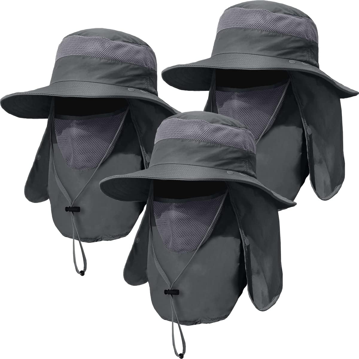 Skiennix Men's Outdoor Fishing Hat - UPF 50+ Sun Protection with Face Neck Flap | 3-Pack Set