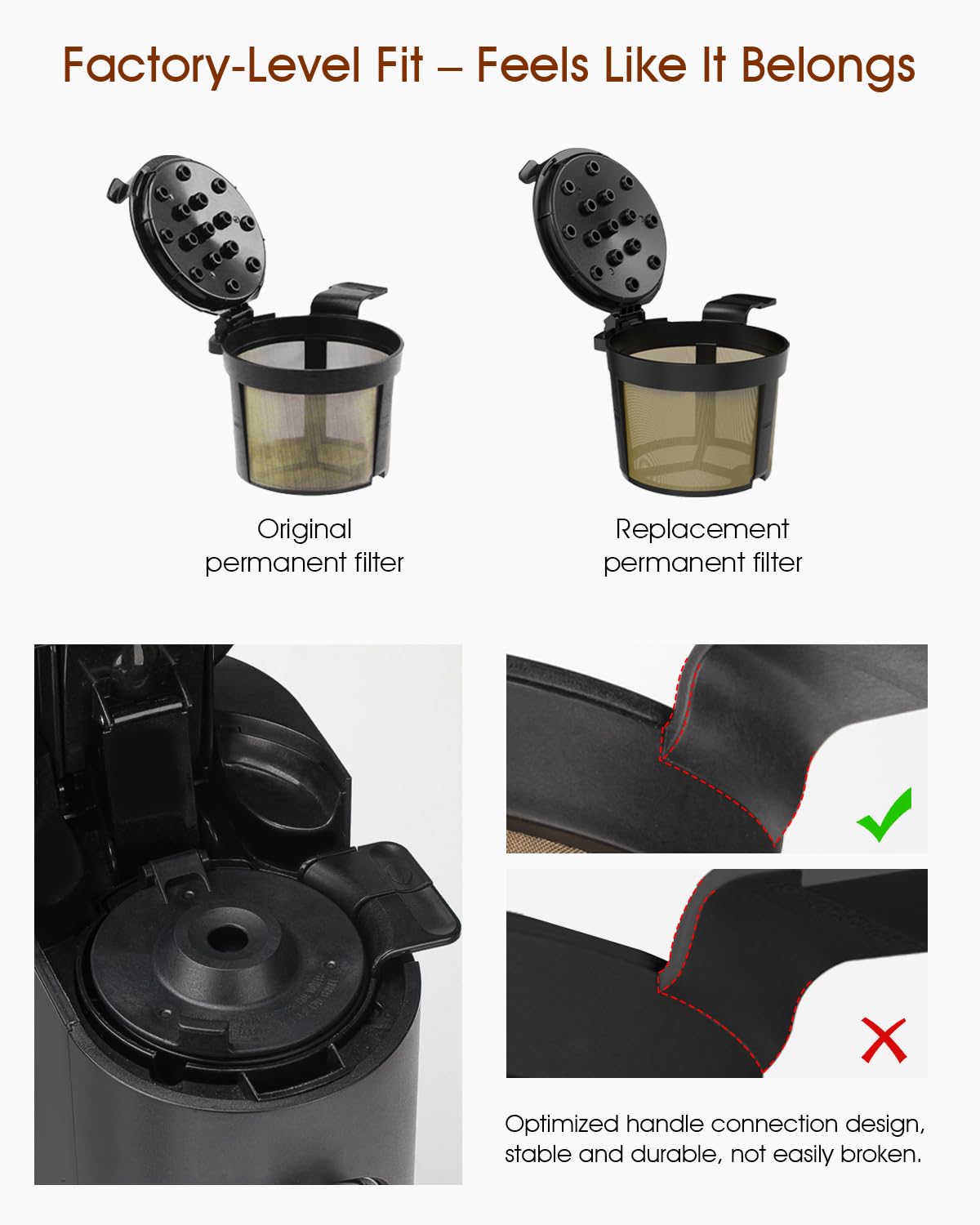 Permanent Coffee Filter for Ninja PB051 / PB040 / PB041ST - Compatible with Ninja Pods & Grounds Coffee Maker - Reusable Gold 304 Stainless Steel Mesh - Eco-Friendly Coffee Pod Accessory (1, Black)