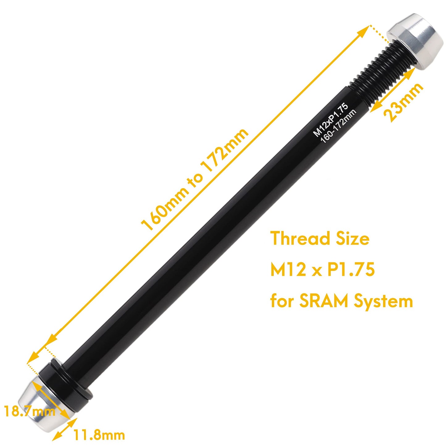 CyclingDeal Trainer Thru Axle - Bike Bicycle 12mm Rear Wheel Thru Skewer for Indoor- 160mm to 172mm - Thread Pitch: M12 x P1.75 - Spacers 2.5mm/6mm Included