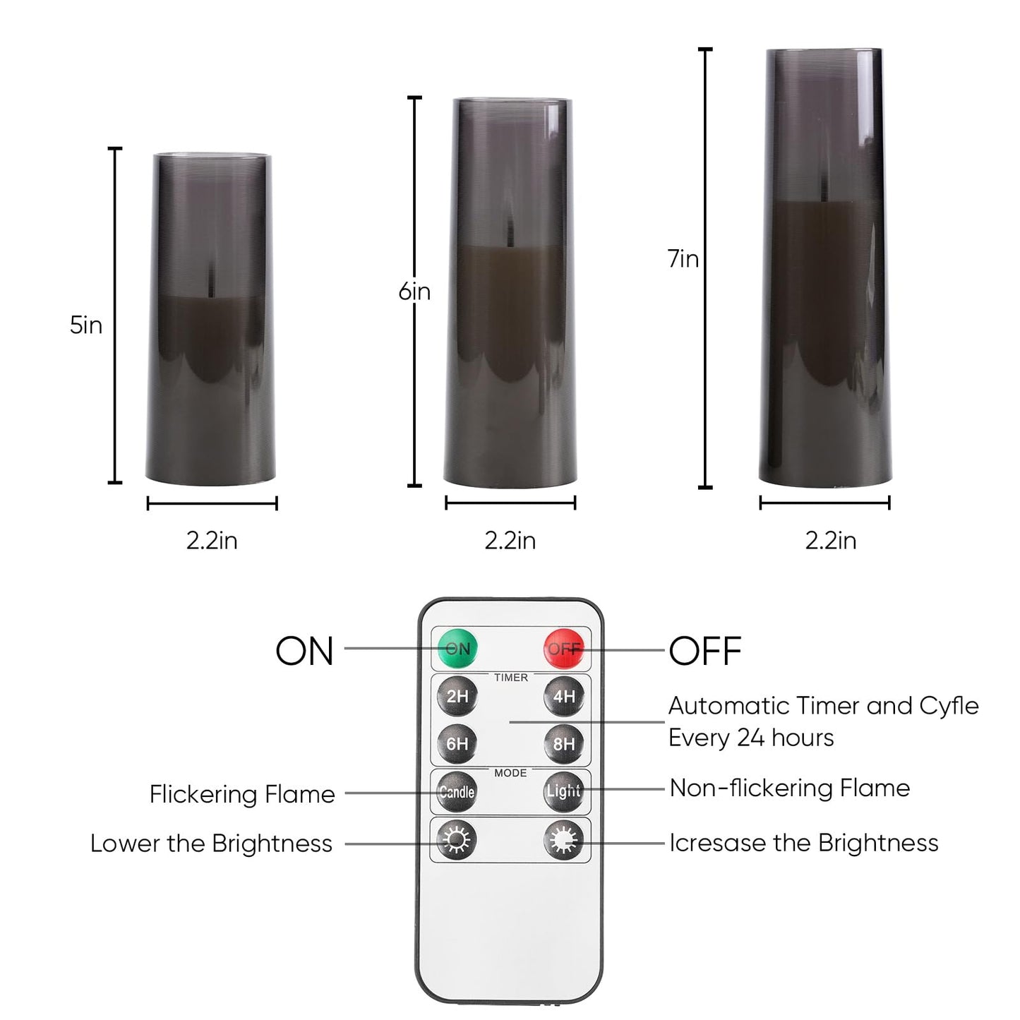 Homemory Grey Flameless LED Candles with Remote & Timer, Battery Operated, Fake Candles, Modern Home Decor, or Outdoor Events Set of 7