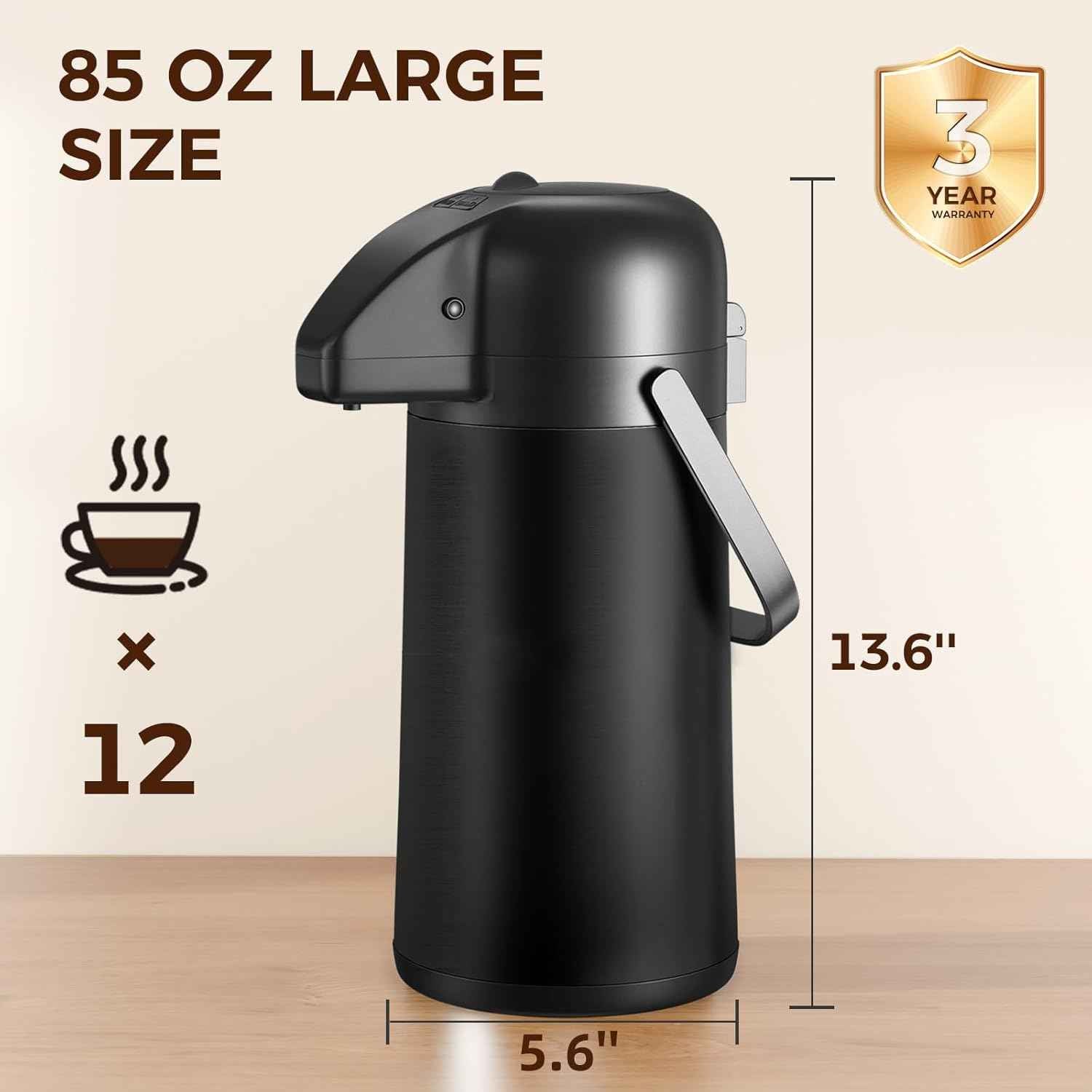Large 102OZ Stainless Steel Coffee Carafe - Insulated Airpot Dispenser for Hot Drinks