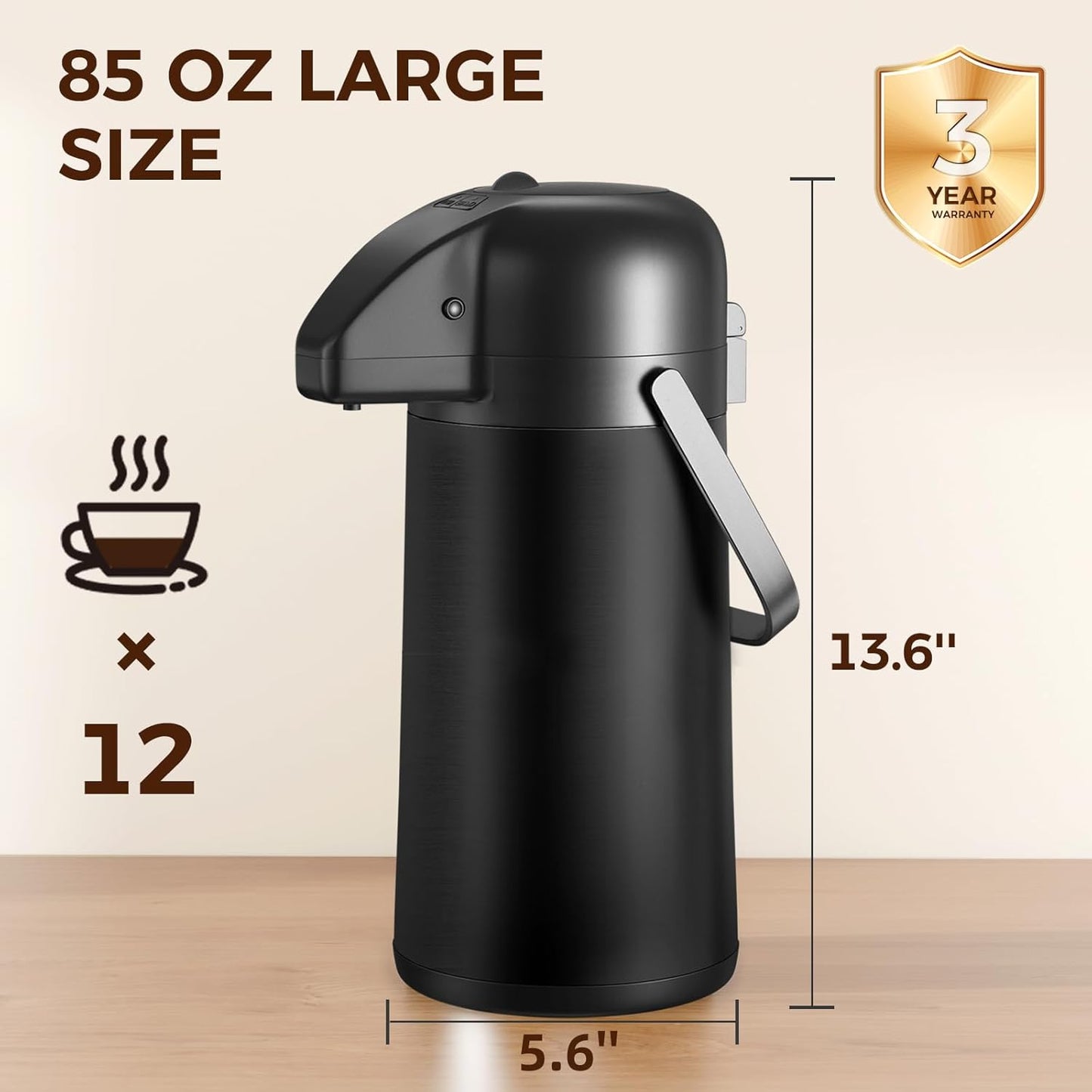 102OZ Insulated Coffee Carafe - Stainless Steel Airpot Dispenser for Hot Drinks
