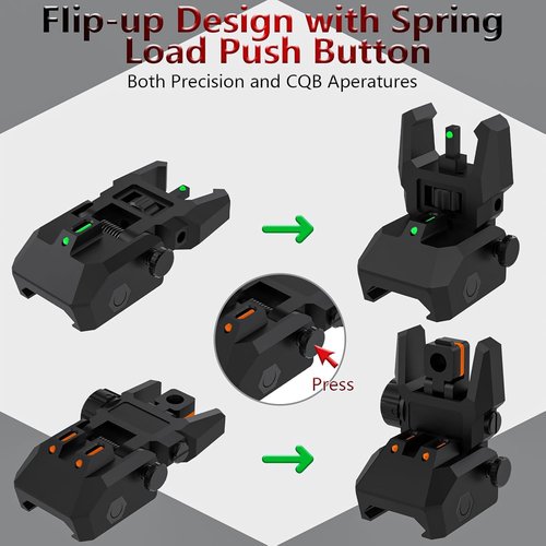 Fiber Optic Sights - Flip Up Front & Rear with Green/Red Dots | Tool-Free Adjustment