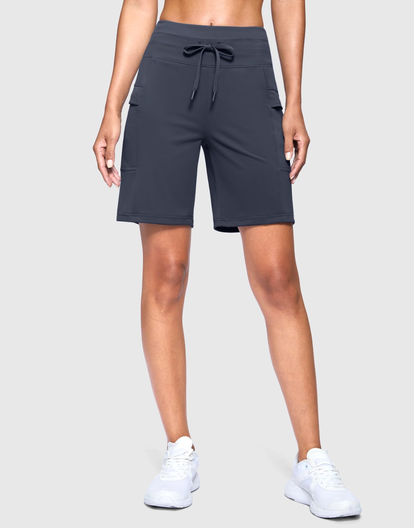 G Gradual Women's 7" Athletic Hiking Long Shorts with Side Pockets High Waisted Stretchy Bermuda Shorts for Women Workout Casual (Dusty Blue, XL)