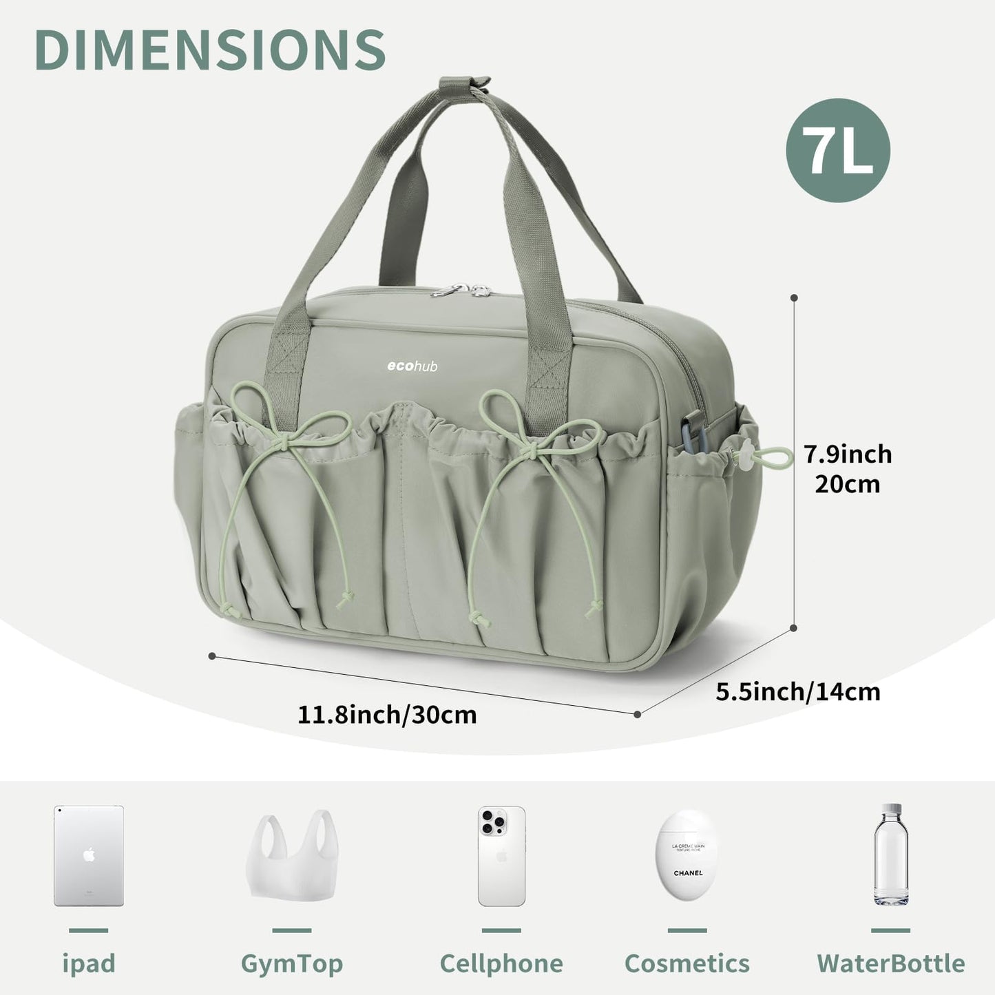 ECOHUB Small Gym Bag for Women, Mini Gym Duffle Bag with Wet Compartment, Bowknot Sports Bag, Cute Gym Tote Bag Dance Yoga Workout Travel Bags Green