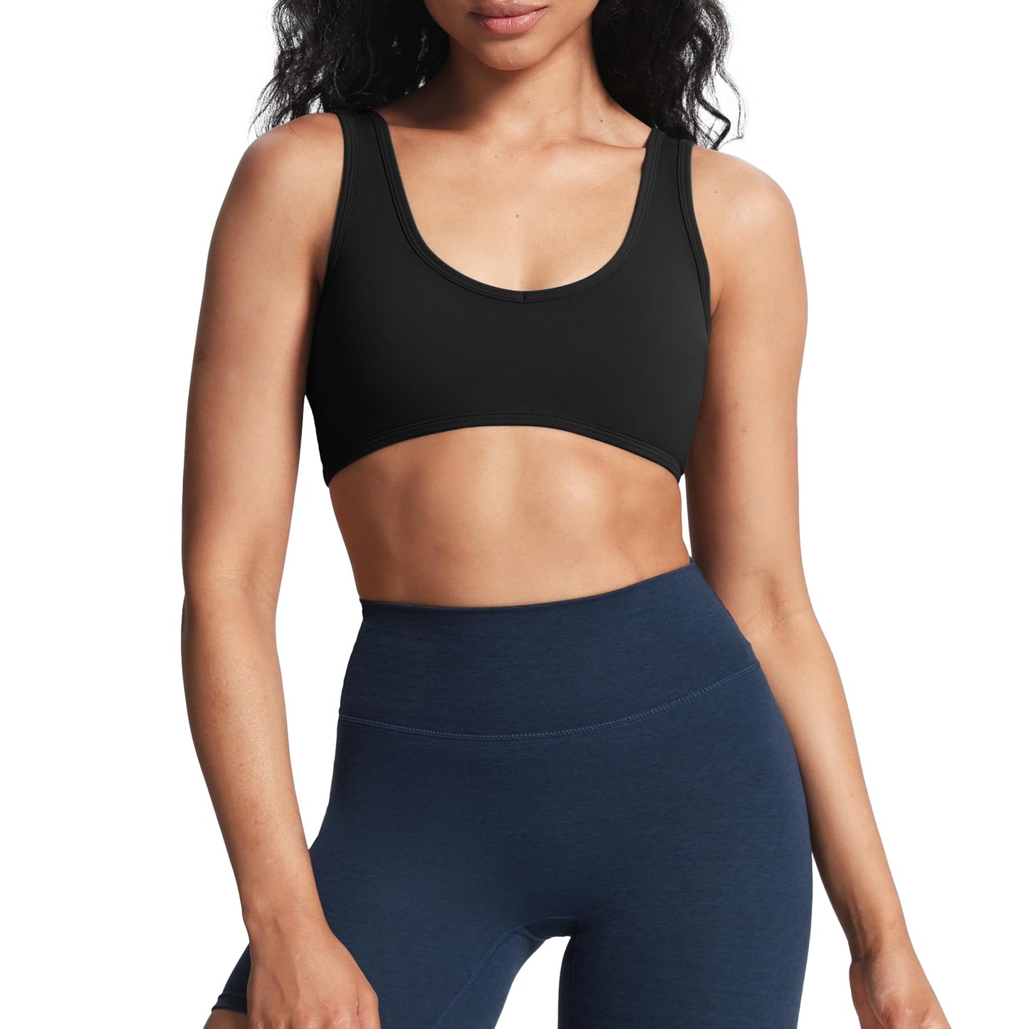 Aoxjox Women's Workout Sports Bras Basic Baddie Fitness Training Gym Bra Yoga Crop Tank (Black, Medium)