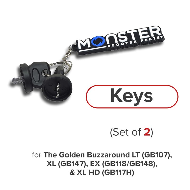 AlveyTech Keys for Golden Technologies Buzzaround LT (GB107) and EX (GB118/GB148), also Later Models of the Buzzaround XL (GB147) and XL HD (GB117H) - Set of 2 Keys for Mobility Scooter (MBE-BZ7-KEYS)