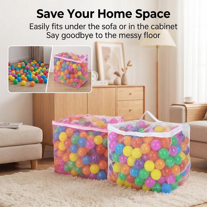 Mesh Ball Pit Ball Storage Bags - 2 Pack Organizer with Zipper