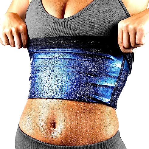 Waist Trainer Sweat Belt for Women - Blue, Large/XL
