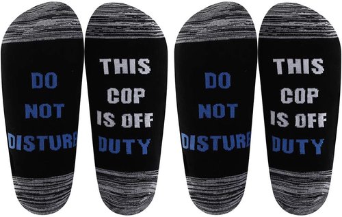 LEVLO Police Officer Gift Socks - Do Not Disturb This Cop Is Off Duty | 2 Pairs for Men
