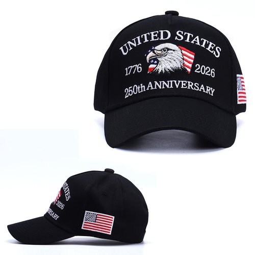 ZHUGLO 250th Anniversary Patriotic Baseball Cap (1776-2026) Embroidered USA Hat, Adjustable Unisex Bicentennial Gift (US, Alpha, One Size, Black)