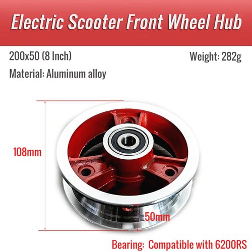 CATAZER 200x50 Electric Scooter Front Wheel Hub Aluminum Alloy 8 Inch Scooter Wheel Repair Parts for Electric Bike (red)