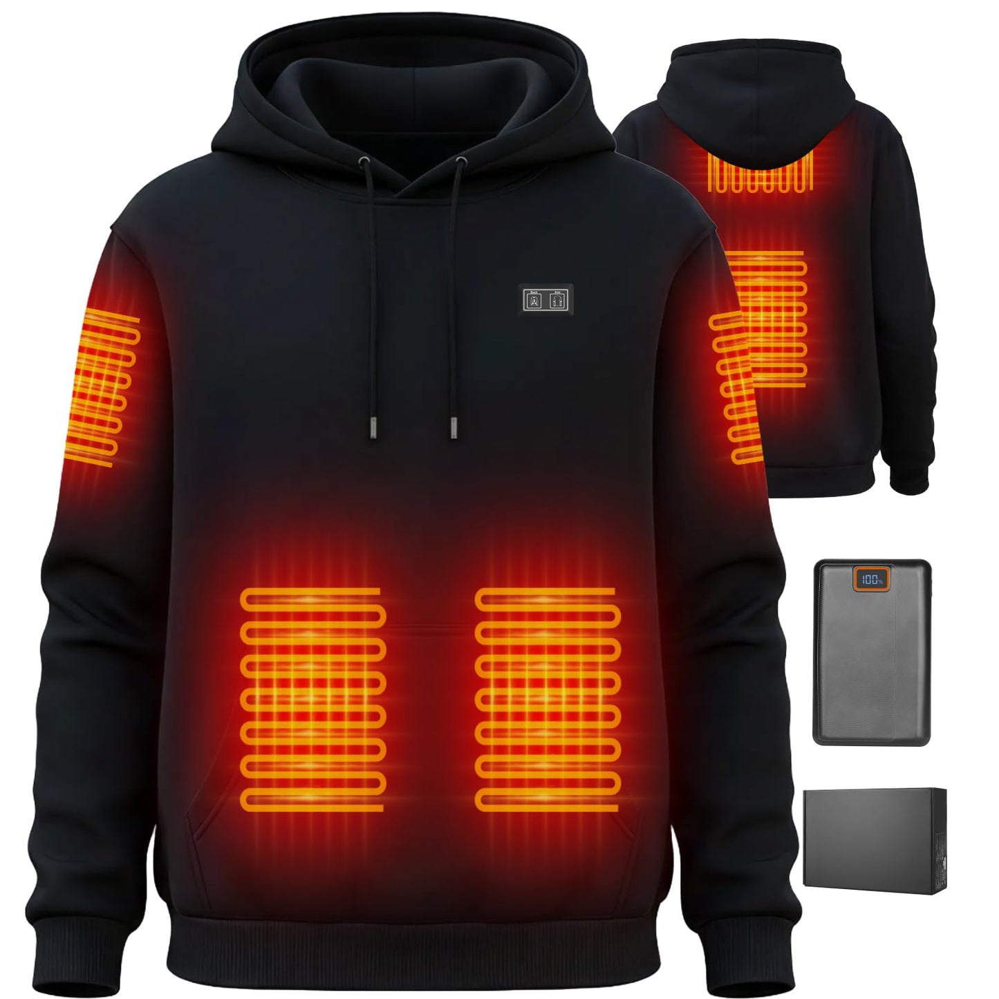 Brimekey Pullover Heated Hoodie for Men Women with 7.4V 20000mAh Battery Pack, Fleece Lining Unisex Heated Sweatshirt, 6 Heating Zones & 3 Temperature Settings Winter Outdoor Electric Hoodies Black