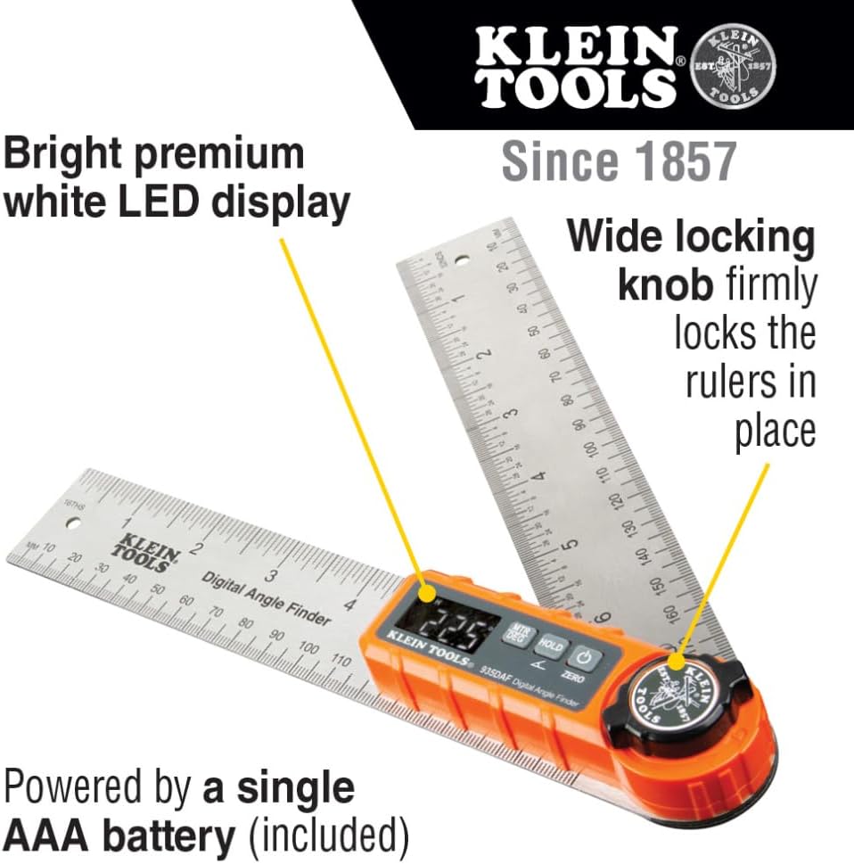 Digital Angle Finder by Klein Tools - Precision Miter Saw Protractor for Accurate Measurements