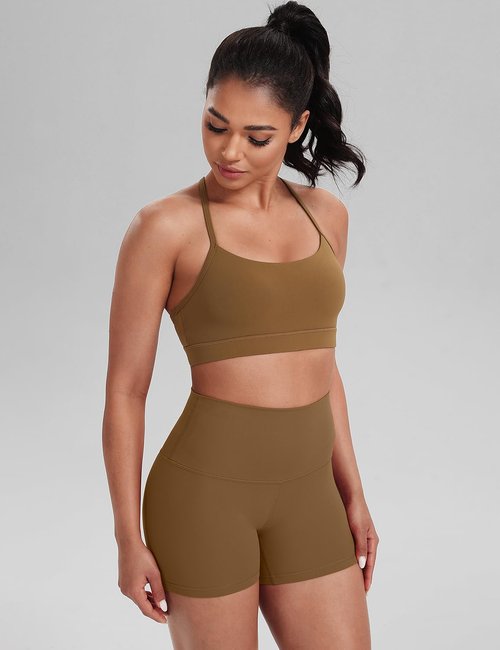 HeyNuts Women's Y-Back Sports Bra - Spaghetti Strap Racerback for Low Impact Yoga | Padded A-C Cups