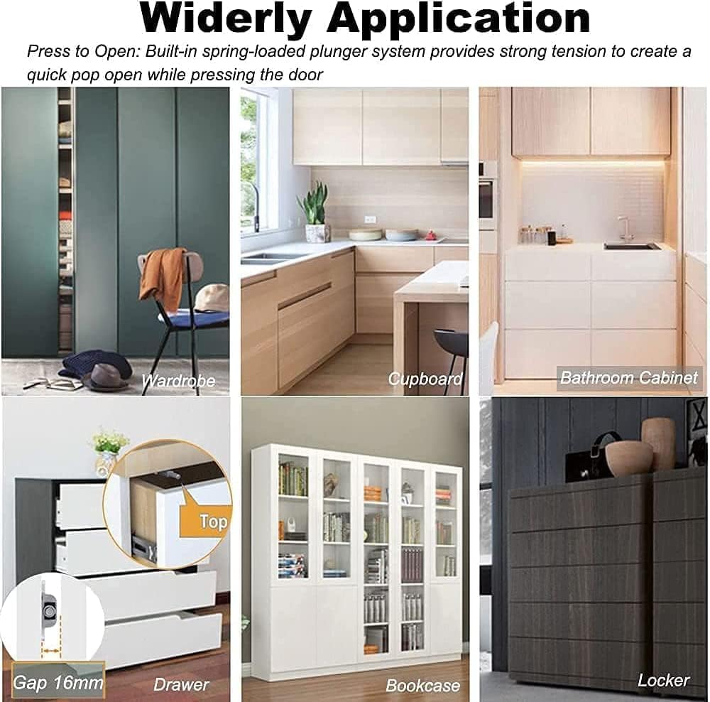 Push to Open Door Latch Cabinet Hardware CBRIVE 4 Pack Magnetic Push Latches & Lock for Hidden Door Push Release Drawer Pull Tip on Closet Locking Strong Pop Out, Black