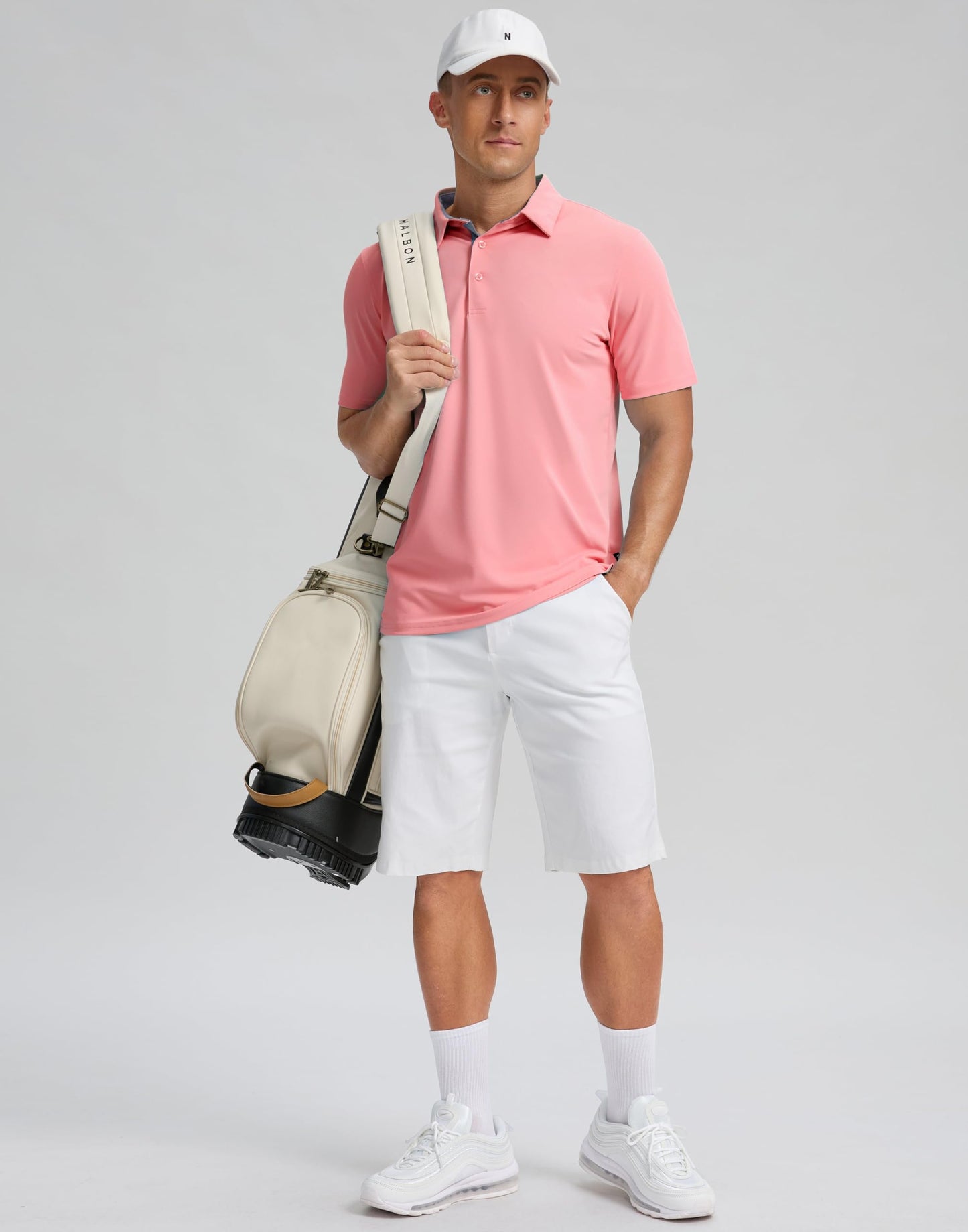 Men's Golf Polo Shirts Dry Fit Short Sleeve Shirt, Pink, M