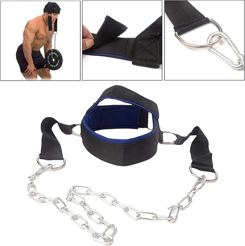 Neck Exercise Trainer-Adjustable Neck Harness for Weight Training/Neck Exerciser with Chain Weight Lifting Chin & Head Neck Exerciser Straps Gym Bodbuilding Equipment and Neck Injury Recovery