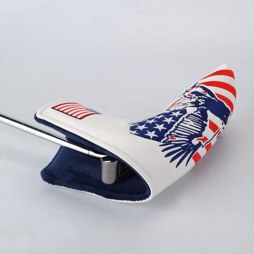 PLUSKER Patriotic USA Flag and Eagle Golf Blade Putter Head Cover - Magnetic Closure Premium Synthetic Leather Protector for Golf Course Travel and Home Storage