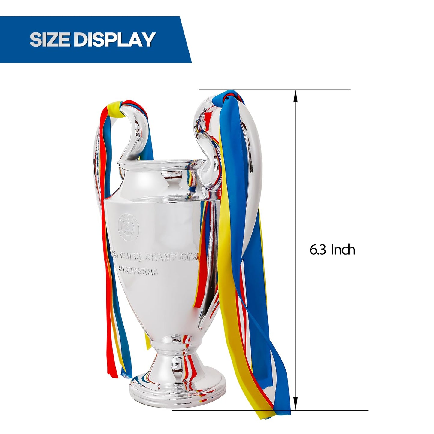 Emaraxy Champions Trophy, 6.3 Inch Sports League Cup, Soccer Trophy with Resin Replica for Electroplating Process, Soccer Sports League Cup with Ribbon for Room Decorations and Fan Gift