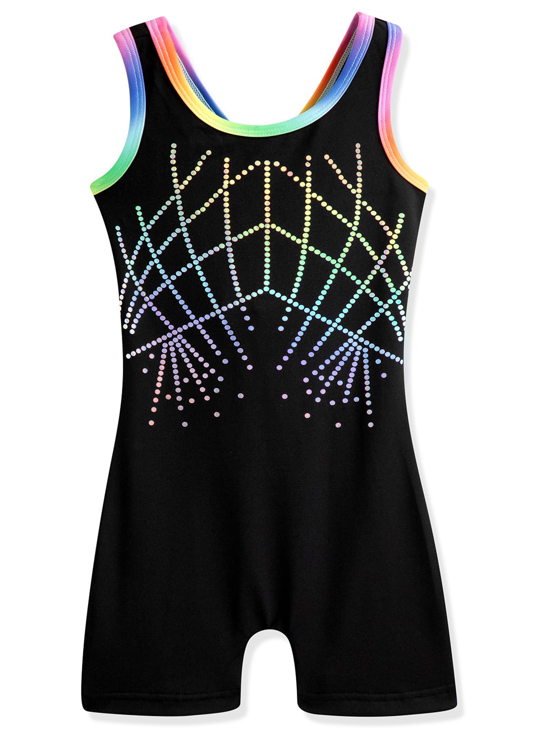 HOZIY Gymnastics Leotards for Girls 5t Size 5-6 Years Black Colorful Rainbow Sequins Biketard Tumbling Outfits Dance Clothes Apparel Sparkly