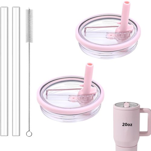 20oz Tumbler Flip Straw Lid Replacement, Compatible with 20oz Insulated Kids HydroJug Traveler,BPA-Free Dishwasher Safe Leak Resistant Cap for Cup Accessories,Pack of 2 (Pink)